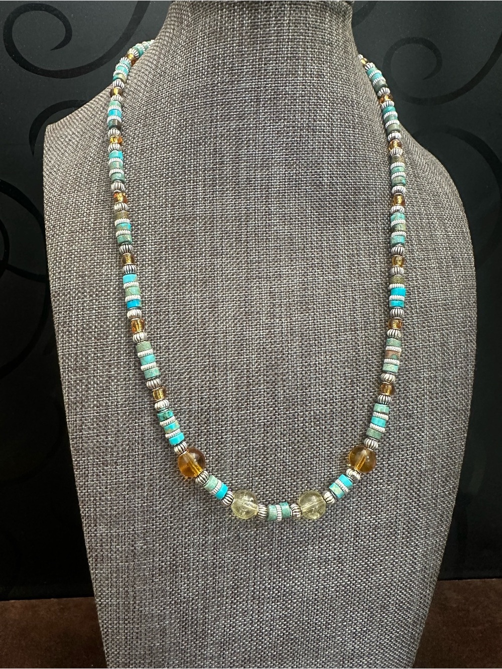 Handcrafted Turquoise & Amber Beaded Necklace - Women Jewelry